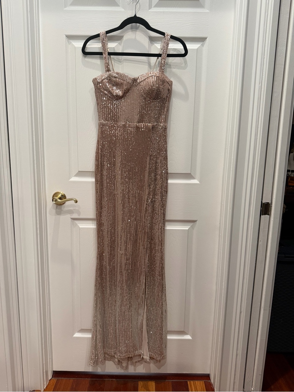 Francesca's Collections Rose Gold Sequin Strap Dress